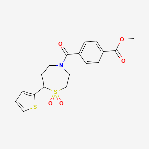 molecular formula C18H19NO5S2 B2923068 Methyl 4-(1,1-dioxido-7-(thiophen-2-yl)-1,4-thiazepane-4-carbonyl)benzoate CAS No. 2034307-25-8