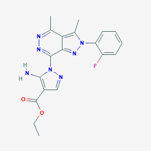 molecular formula C19H18FN7O2 B292307 ethyl 5-amino-1-[2-(2-fluorophenyl)-3,4-dimethyl-2H-pyrazolo[3,4-d]pyridazin-7-yl]-1H-pyrazole-4-carboxylate 