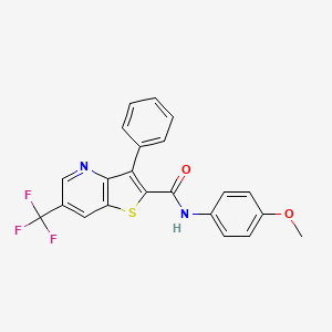 molecular formula C22H15F3N2O2S B2923079 N-(4-甲氧基苯基)-3-苯基-6-(三氟甲基)噻吩并[3,2-b]吡啶-2-甲酰胺 CAS No. 478260-58-1