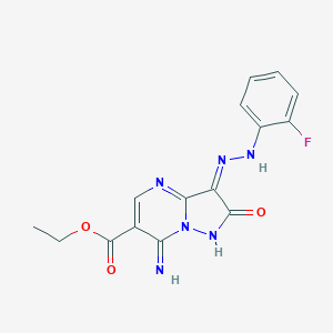 molecular formula C15H13FN6O3 B292308 ethyl (3Z)-3-[(2-fluorophenyl)hydrazinylidene]-7-imino-2-oxo-1H-pyrazolo[1,5-a]pyrimidine-6-carboxylate 