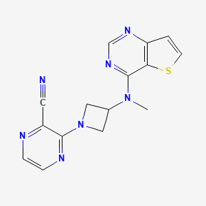 molecular formula C15H13N7S B2923083 3-[3-[甲基(噻吩并[3,2-d]嘧啶-4-基)氨基]氮杂环丁-1-基]吡嗪-2-腈 CAS No. 2380180-08-3