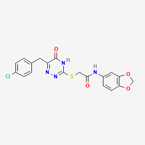 molecular formula C19H15ClN4O4S B2923091 N-(1,3-benzodioxol-5-yl)-2-{[6-(4-chlorobenzyl)-5-hydroxy-1,2,4-triazin-3-yl]sulfanyl}acetamide CAS No. 881440-46-6