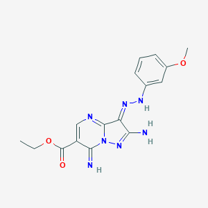 ethyl (3E)-2-amino-7-imino-3-[(3-methoxyphenyl)hydrazinylidene]pyrazolo[1,5-a]pyrimidine-6-carboxylate