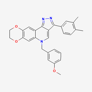 molecular formula C28H25N3O3 B2923104 3-(3,4-dimethylphenyl)-5-(3-methoxybenzyl)-8,9-dihydro-5H-[1,4]dioxino[2,3-g]pyrazolo[4,3-c]quinoline CAS No. 866809-81-6