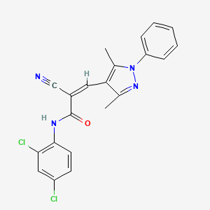 molecular formula C21H16Cl2N4O B2923121 (Z)-2-Cyano-N-(2,4-dichlorophenyl)-3-(3,5-dimethyl-1-phenylpyrazol-4-yl)prop-2-enamide CAS No. 1005882-17-6