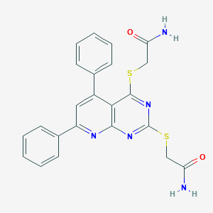 molecular formula C23H19N5O2S2 B292313 2-({2-[(2-Amino-2-oxoethyl)sulfanyl]-5,7-diphenylpyrido[2,3-d]pyrimidin-4-yl}sulfanyl)acetamide 