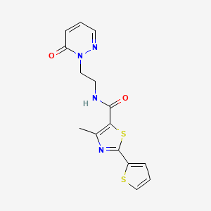 molecular formula C15H14N4O2S2 B2923131 4-methyl-N-(2-(6-oxopyridazin-1(6H)-yl)ethyl)-2-(thiophen-2-yl)thiazole-5-carboxamide CAS No. 1210303-80-2