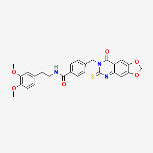 N-[2-(3,4-dimethoxyphenyl)ethyl]-4-({8-oxo-6-sulfanylidene-2H,5H,6H,7H,8H-[1,3]dioxolo[4,5-g]quinazolin-7-yl}methyl)benzamide