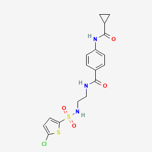 molecular formula C17H18ClN3O4S2 B2923142 N-(2-(5-chlorothiophene-2-sulfonamido)ethyl)-4-(cyclopropanecarboxamido)benzamide CAS No. 1091471-79-2