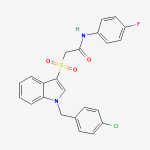 2-[1-[(4-chlorophenyl)methyl]indol-3-yl]sulfonyl-N-(4-fluorophenyl)acetamide