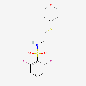 molecular formula C13H17F2NO3S2 B2923153 2,6-difluoro-N-(2-((tetrahydro-2H-pyran-4-yl)thio)ethyl)benzenesulfonamide CAS No. 2034263-74-4