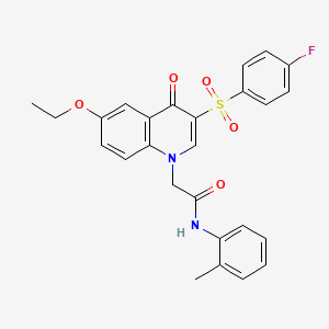 molecular formula C26H23FN2O5S B2923155 2-[6-ethoxy-3-(4-fluorophenyl)sulfonyl-4-oxoquinolin-1-yl]-N-(2-methylphenyl)acetamide CAS No. 866729-70-6