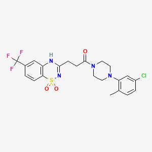 molecular formula C22H22ClF3N4O3S B2923171 3-{3-[4-(5-chloro-2-methylphenyl)piperazin-1-yl]-3-oxopropyl}-6-(trifluoromethyl)-2H-1,2,4-benzothiadiazine 1,1-dioxide CAS No. 894546-42-0