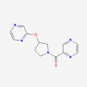 molecular formula C13H13N5O2 B2923175 Pyrazin-2-yl(3-(pyrazin-2-yloxy)pyrrolidin-1-yl)methanone CAS No. 2034583-02-1