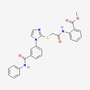 molecular formula C26H22N4O4S B2923176 methyl 2-{[({1-[3-(anilinocarbonyl)phenyl]-1H-imidazol-2-yl}thio)acetyl]amino}benzoate CAS No. 1115514-41-4