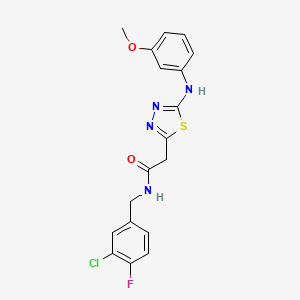 molecular formula C18H16ClFN4O2S B2923202 N-(3-chloro-4-fluorobenzyl)-2-(5-((3-methoxyphenyl)amino)-1,3,4-thiadiazol-2-yl)acetamide CAS No. 1251630-72-4