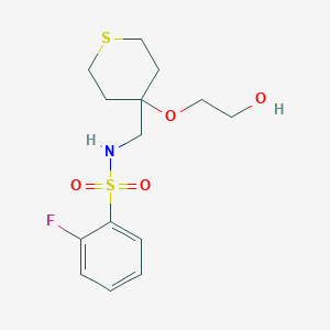 2-fluoro-N-((4-(2-hydroxyethoxy)tetrahydro-2H-thiopyran-4-yl)methyl)benzenesulfonamide