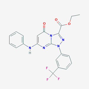 molecular formula C21H16F3N5O3 B292321 Ethyl 7-anilino-5-oxo-1-[3-(trifluoromethyl)phenyl]-1,5-dihydro[1,2,4]triazolo[4,3-a]pyrimidine-3-carboxylate 