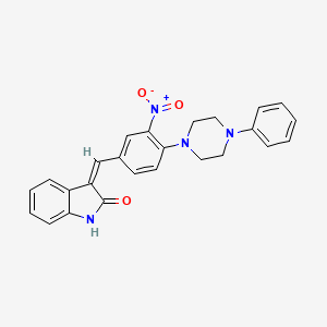 molecular formula C25H22N4O3 B2923211 3-{(Z)-[3-nitro-4-(4-phenylpiperazino)phenyl]methylidene}-1H-indol-2-one CAS No. 866041-12-5