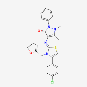 molecular formula C25H21ClN4O2S B2923214 4-[[4-(4-Chlorophenyl)-3-(furan-2-ylmethyl)-1,3-thiazol-2-ylidene]amino]-1,5-dimethyl-2-phenylpyrazol-3-one CAS No. 402945-53-3