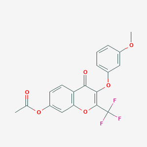 molecular formula C19H13F3O6 B2923224 3-(3-甲氧基苯氧基)-4-氧代-2-(三氟甲基)-4H-色满-7-基乙酸酯 CAS No. 573709-09-8