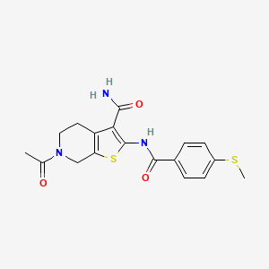molecular formula C18H19N3O3S2 B2923250 6-乙酰基-2-(4-(甲硫基)苯甲酰胺)-4,5,6,7-四氢噻吩并[2,3-c]吡啶-3-甲酰胺 CAS No. 896354-90-8