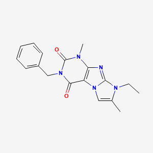 molecular formula C18H19N5O2 B2923260 3-苄基-8-乙基-1,7-二甲基-1H-咪唑并[2,1-f]嘌呤-2,4(3H,8H)-二酮 CAS No. 887462-31-9