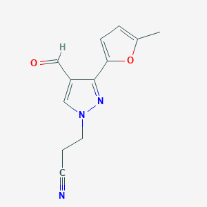 molecular formula C12H11N3O2 B2923282 3-[4-Formyl-3-(5-methylfuran-2-yl)pyrazol-1-yl]propanenitrile CAS No. 255710-87-3