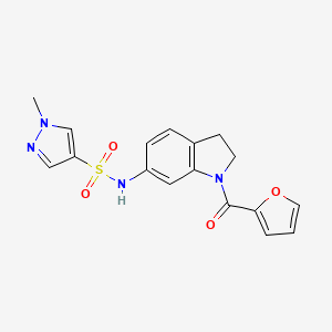 molecular formula C17H16N4O4S B2923304 N-(1-(呋喃-2-羰基)吲哚-6-基)-1-甲基-1H-吡唑-4-磺酰胺 CAS No. 1448070-71-0