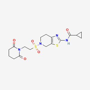 molecular formula C17H22N4O5S2 B2923320 N-(5-((2-(2,6-dioxopiperidin-1-yl)ethyl)sulfonyl)-4,5,6,7-tetrahydrothiazolo[5,4-c]pyridin-2-yl)cyclopropanecarboxamide CAS No. 1351631-43-0