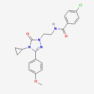 molecular formula C21H21ClN4O3 B2923322 4-chloro-N-(2-(4-cyclopropyl-3-(4-methoxyphenyl)-5-oxo-4,5-dihydro-1H-1,2,4-triazol-1-yl)ethyl)benzamide CAS No. 2320959-64-4