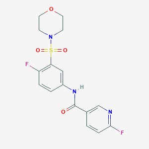 molecular formula C16H15F2N3O4S B2923323 6-fluoro-N-[4-fluoro-3-(morpholine-4-sulfonyl)phenyl]pyridine-3-carboxamide CAS No. 1376334-39-2