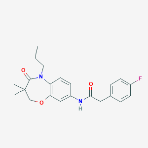 molecular formula C22H25FN2O3 B2923325 N-(3,3-dimethyl-4-oxo-5-propyl-2,3,4,5-tetrahydrobenzo[b][1,4]oxazepin-8-yl)-2-(4-fluorophenyl)acetamide CAS No. 921795-06-4
