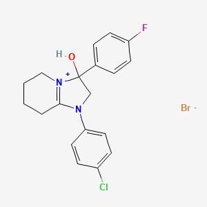 molecular formula C19H19BrClFN2O B2923333 1-(4-Chlorophenyl)-3-(4-fluorophenyl)-3-hydroxy-2,3,5,6,7,8-hexahydroimidazo[1,2-a]pyridin-1-ium bromide CAS No. 1106769-60-1