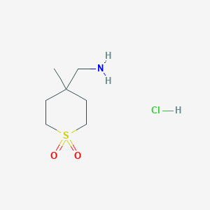 molecular formula C7H16ClNO2S B2923350 4-(Aminomethyl)-4-methyl-1lambda6-thiane-1,1-dione hydrochloride CAS No. 2229141-37-9