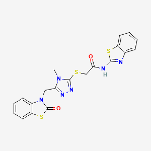 molecular formula C20H16N6O2S3 B2923368 N-(benzo[d]thiazol-2-yl)-2-((4-methyl-5-((2-oxobenzo[d]thiazol-3(2H)-yl)methyl)-4H-1,2,4-triazol-3-yl)thio)acetamide CAS No. 847400-68-4