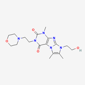 molecular formula C18H26N6O4 B2923388 8-(2-羟乙基)-1,6,7-三甲基-3-(2-吗啉乙基)-1H-咪唑并[2,1-f]嘌呤-2,4(3H,8H)-二酮 CAS No. 923481-07-6