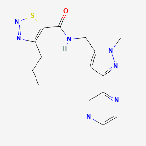 molecular formula C15H17N7OS B2923393 N-((1-methyl-3-(pyrazin-2-yl)-1H-pyrazol-5-yl)methyl)-4-propyl-1,2,3-thiadiazole-5-carboxamide CAS No. 2034507-94-1