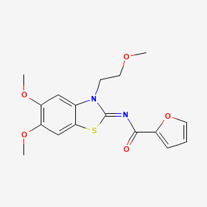 molecular formula C17H18N2O5S B2923396 N-[5,6-dimethoxy-3-(2-methoxyethyl)-1,3-benzothiazol-2-ylidene]furan-2-carboxamide CAS No. 895456-45-8
