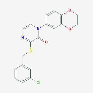 molecular formula C19H15ClN2O3S B2923398 3-((3-chlorobenzyl)thio)-1-(2,3-dihydrobenzo[b][1,4]dioxin-6-yl)pyrazin-2(1H)-one CAS No. 899743-65-8