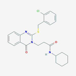 molecular formula C24H26ClN3O2S B2923405 3-[2-[(2-chlorophenyl)methylsulfanyl]-4-oxoquinazolin-3-yl]-N-cyclohexylpropanamide CAS No. 451463-69-7