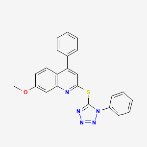 molecular formula C23H17N5OS B2923410 7-methoxy-4-phenyl-2-((1-phenyl-1H-tetrazol-5-yl)thio)quinoline CAS No. 303788-22-9
