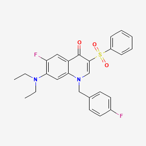 molecular formula C26H24F2N2O3S B2923457 7-(二乙氨基)-6-氟-1-(4-氟苄基)-3-(苯磺酰基)喹啉-4(1H)-酮 CAS No. 892761-25-0