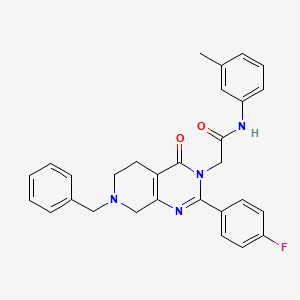 molecular formula C29H27FN4O2 B2923462 2-(7-benzyl-2-(4-fluorophenyl)-4-oxo-5,6,7,8-tetrahydropyrido[3,4-d]pyrimidin-3(4H)-yl)-N-(m-tolyl)acetamide CAS No. 1189720-77-1