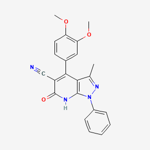 molecular formula C22H18N4O3 B2923473 4-(3,4-二甲氧基苯基)-6-羟基-3-甲基-1-苯基-1H-吡唑并[3,4-b]吡啶-5-甲腈 CAS No. 885179-46-4