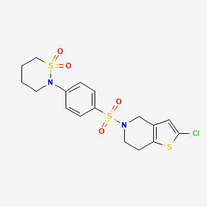 molecular formula C17H19ClN2O4S3 B2923494 2-(4-((2-氯-6,7-二氢噻吩并[3,2-c]吡啶-5(4H)-基)磺酰)苯基)-1,2-噻嗪烷 1,1-二氧化物 CAS No. 2034417-30-4