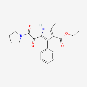 molecular formula C20H22N2O4 B2923495 ethyl 2-methyl-5-(2-oxo-2-(pyrrolidin-1-yl)acetyl)-4-phenyl-1H-pyrrole-3-carboxylate CAS No. 1001763-27-4