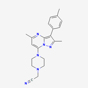 molecular formula C21H24N6 B2923496 2-(4-(2,5-二甲基-3-(对甲苯基)吡唑并[1,5-a]嘧啶-7-基)哌嗪-1-基)乙腈 CAS No. 902014-49-7