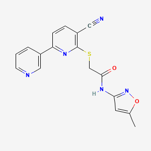 molecular formula C17H13N5O2S B2923501 2-(3-氰基-6-吡啶-3-基吡啶-2-基)硫代-N-(5-甲基-1,2-恶唑-3-基)乙酰胺 CAS No. 488733-15-9