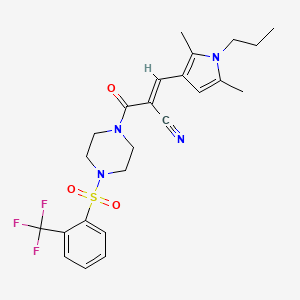 molecular formula C24H27F3N4O3S B2923514 (E)-3-(2,5-dimethyl-1-propylpyrrol-3-yl)-2-[4-[2-(trifluoromethyl)phenyl]sulfonylpiperazine-1-carbonyl]prop-2-enenitrile CAS No. 875459-04-4